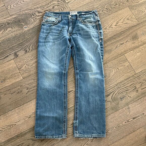 Ariat M4 Relaxed Boot Cut Jeans Men’s 34x34 Distressed Denim western wear - Picture 1 of 8